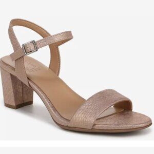 New Naturalizer BRISTOL Blush Metallic Snakeskin Block Heel Sandals 8W 8 Wide
